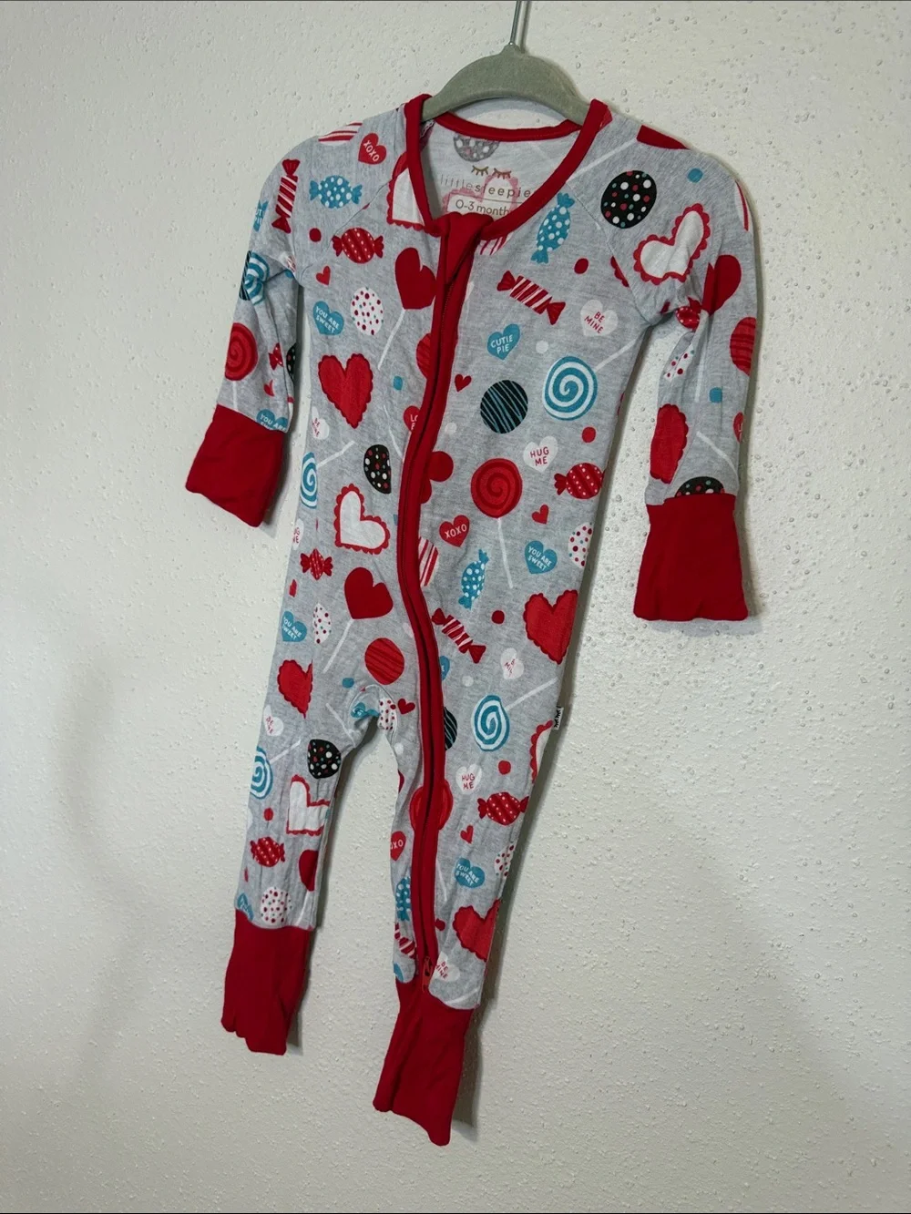 Little Sleepies Red, White & Blue Heart & Candy Print One-Piece